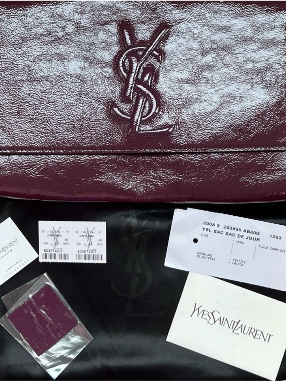 YSL YVES SAINT LAURENT Textured Patent Leather Sac De Jour Clutch Bag Purse 2008
